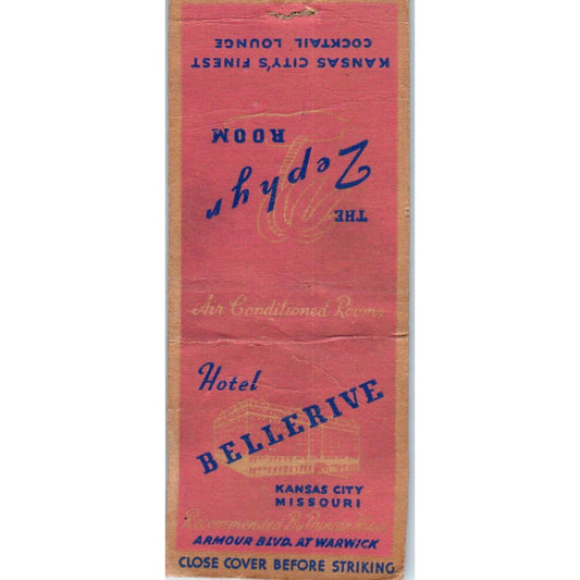 Hotel Bellerive Zephyr Room Kansas City MO Advertising Matchbook Cover SA9-M6