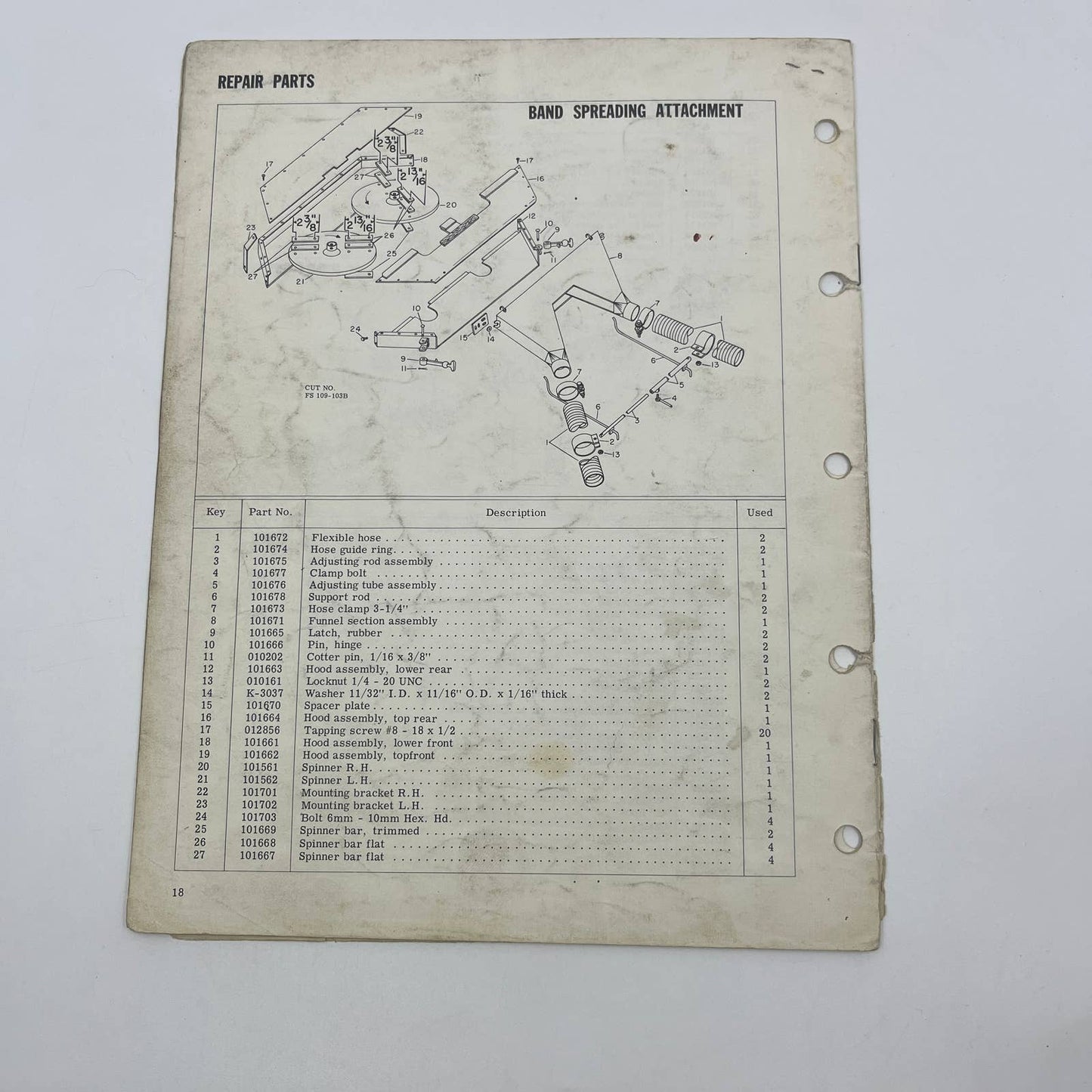 Original New Idea Manual FS-113 No. 109 3 Point Hitch Spinner Fertilizer TB9