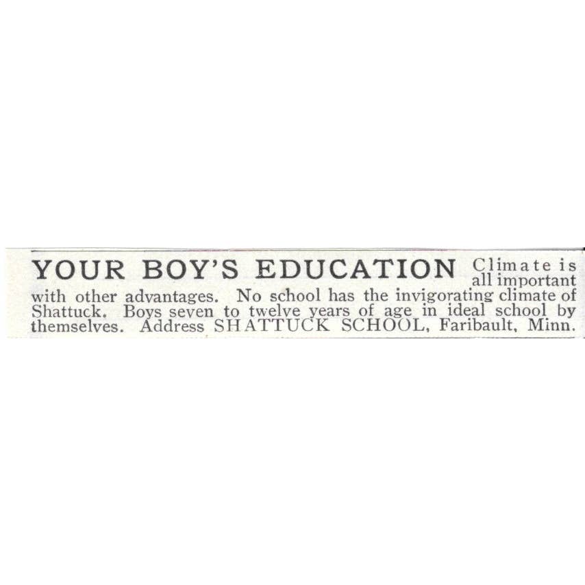 Shattuck School For Boys Faribault Minnesota - 1903 Original Ad TJ8-7-1