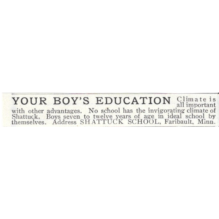 Shattuck School For Boys Faribault Minnesota - 1903 Original Ad AK5-S35