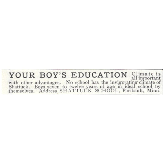 Shattuck School For Boys Faribault Minnesota - 1903 Original Ad AK5-S35