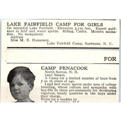 c1920 Harper's Magazine Ad - The Hanoum Camps Thetford VT C.H. Farnsworth EA3-1