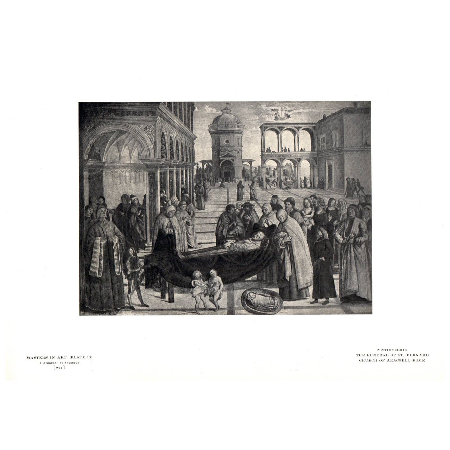 Pintoricchio The Funeral of St. Bernard 6.5x9.5" - 1904 Engraving Plate TJ8-8