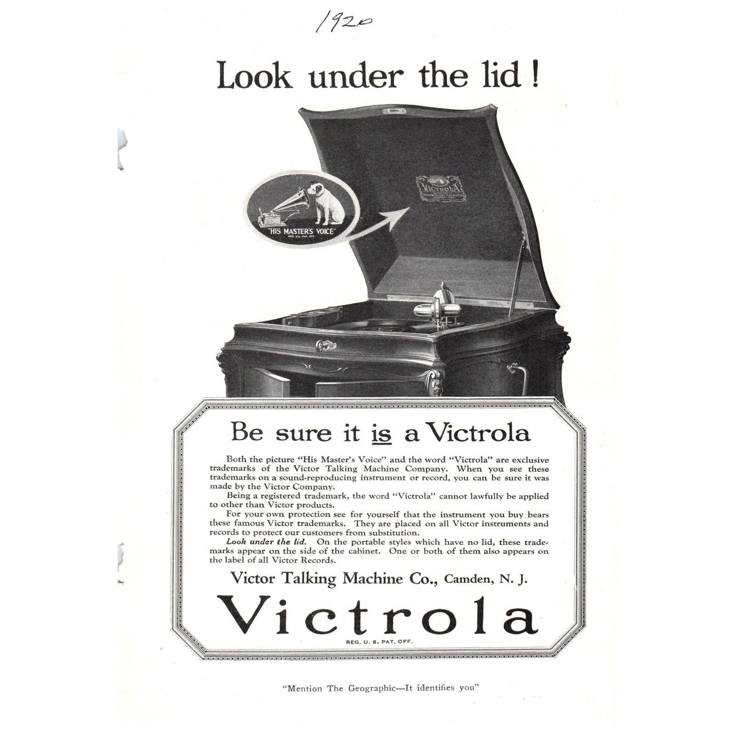 Original 1920s Victrola Victor Talking Machine Magazine Ad Camden NJ AD8-3