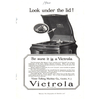 Original 1920s Victrola Victor Talking Machine Magazine Ad Camden NJ AD8-3