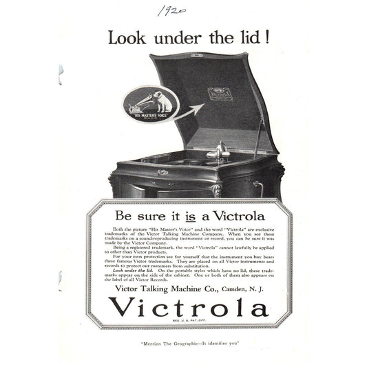 Original 1920s Victrola Victor Talking Machine Magazine Ad Camden NJ AD8-3