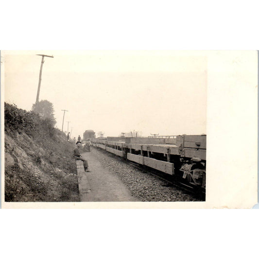 Antique RPPC Postcard Railroad Hobos Gathered Around Train SE8