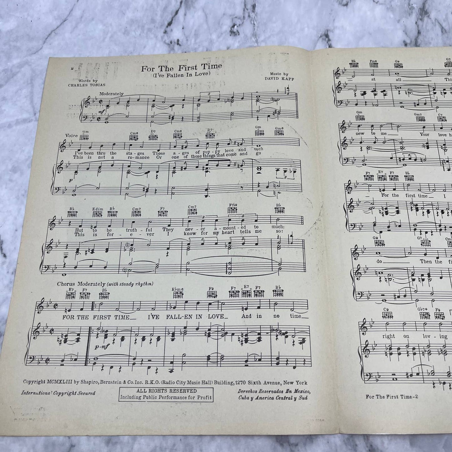 For the First Time I've Fallen In Love Dick Haymes 1943 NY Piano Sheet Music TI1