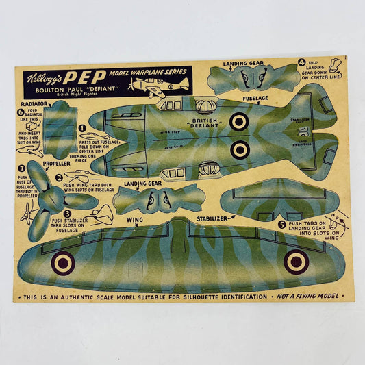 1940's Kellogg's PEP Cereal Model War Plane Series #6 BOULTON PAUL "DEFIANT" C8