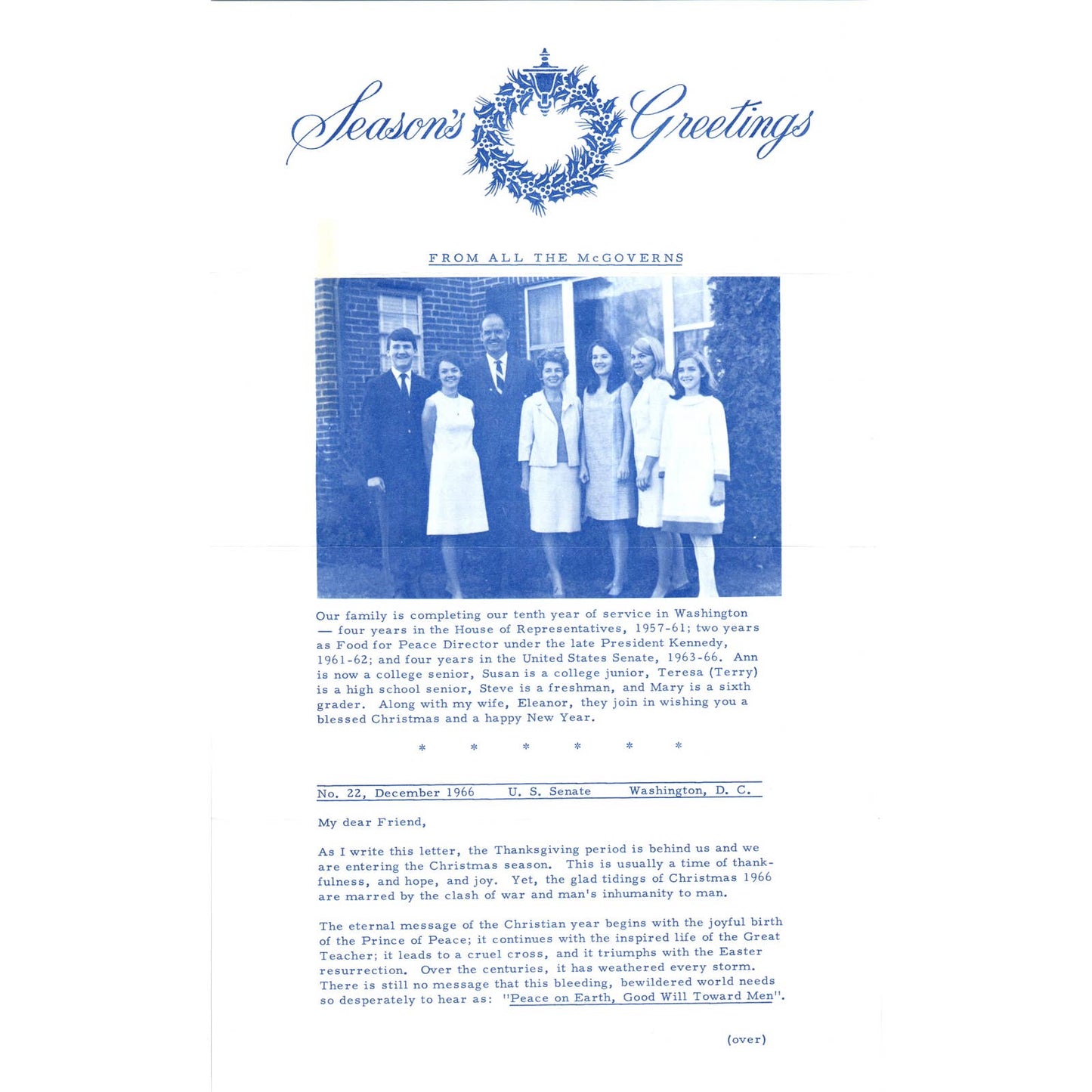 Senator George McGovern Reports Newsletter Dec 1966 Christmas TK1-P7