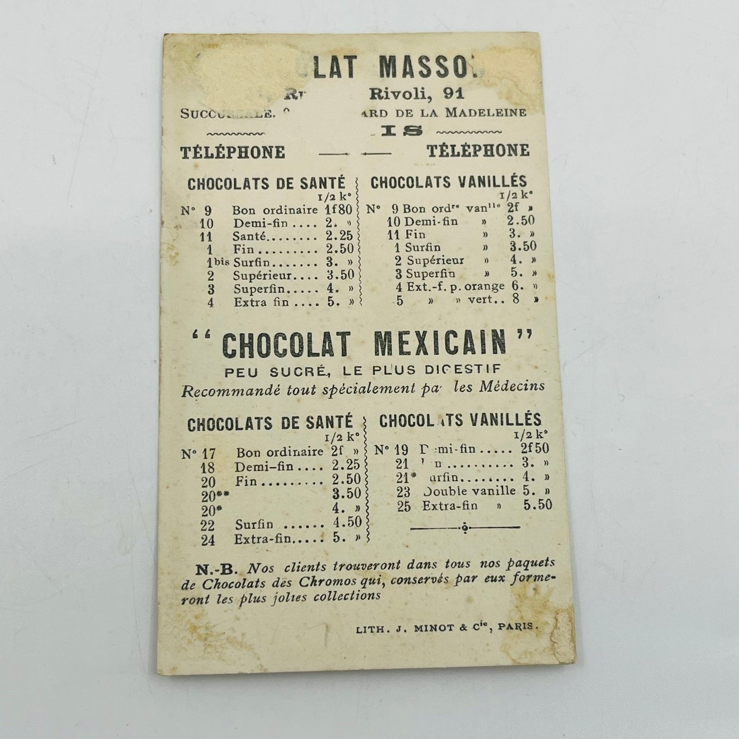Victorian 1800s French Advertising Trade Card Chocolat Mexicain Paris AH9-M10
