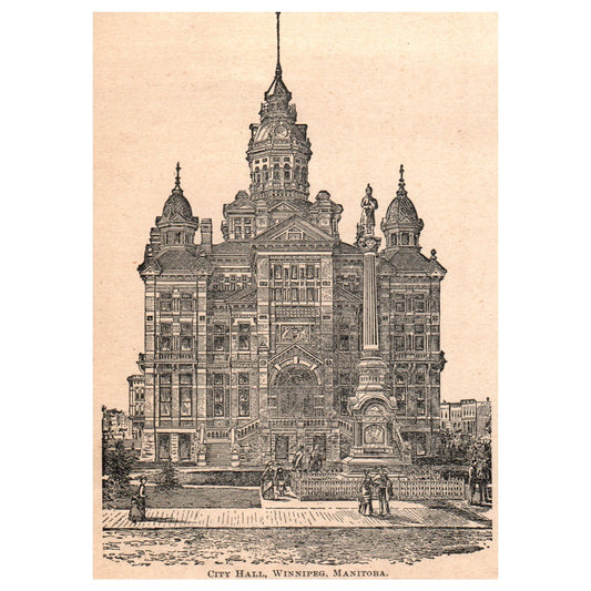 City Hall Winnipeg Manitoba 5x4" Original Engraving 1899 AK5-H6