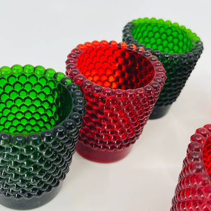 SET OF 6 Red & Green Christmas Holiday Hobnail Glass Votive Candle Holder TD3-2