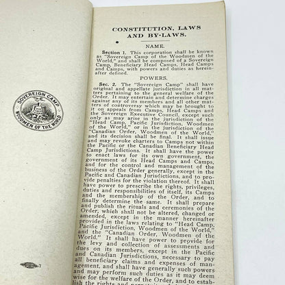 1913 Woodmen Of The World Constitution & By-laws Jacksonville FL TE8-3