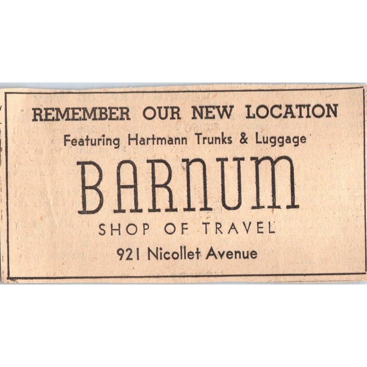 1935 Minneapolis Journal Newspaper Ad Barnum Shop of Travel Nicollet Ave FL5-6