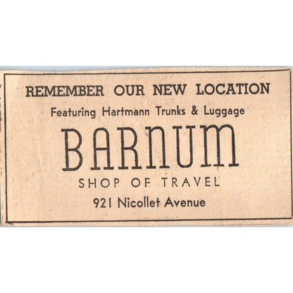 1935 Minneapolis Journal Newspaper Ad Barnum Shop of Travel Nicollet Ave FL5-6