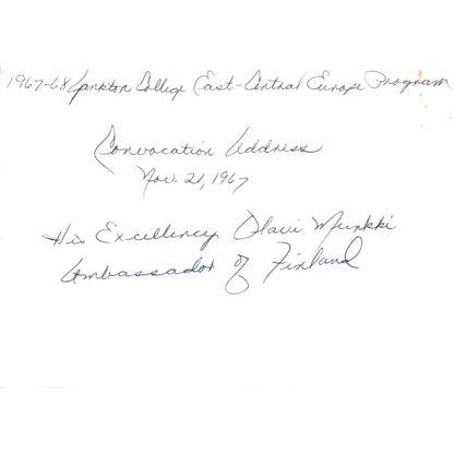 Olavi Munkki Finland Ambassador Yankton College Convocation 1967 Photo TK1-P5
