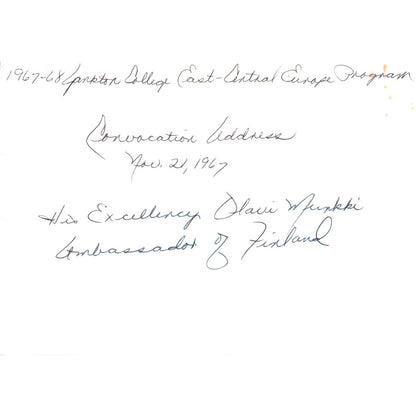 Olavi Munkki Finland Ambassador Yankton College Convocation 1967 Photo B8