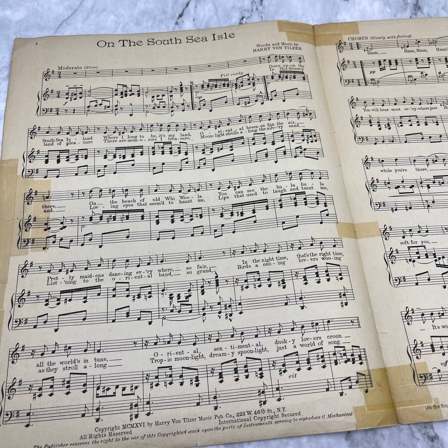Sheet Music On The South Sea Isle Harry Von Tilzer 1916 Irene Bordoni Hawaii TH1
