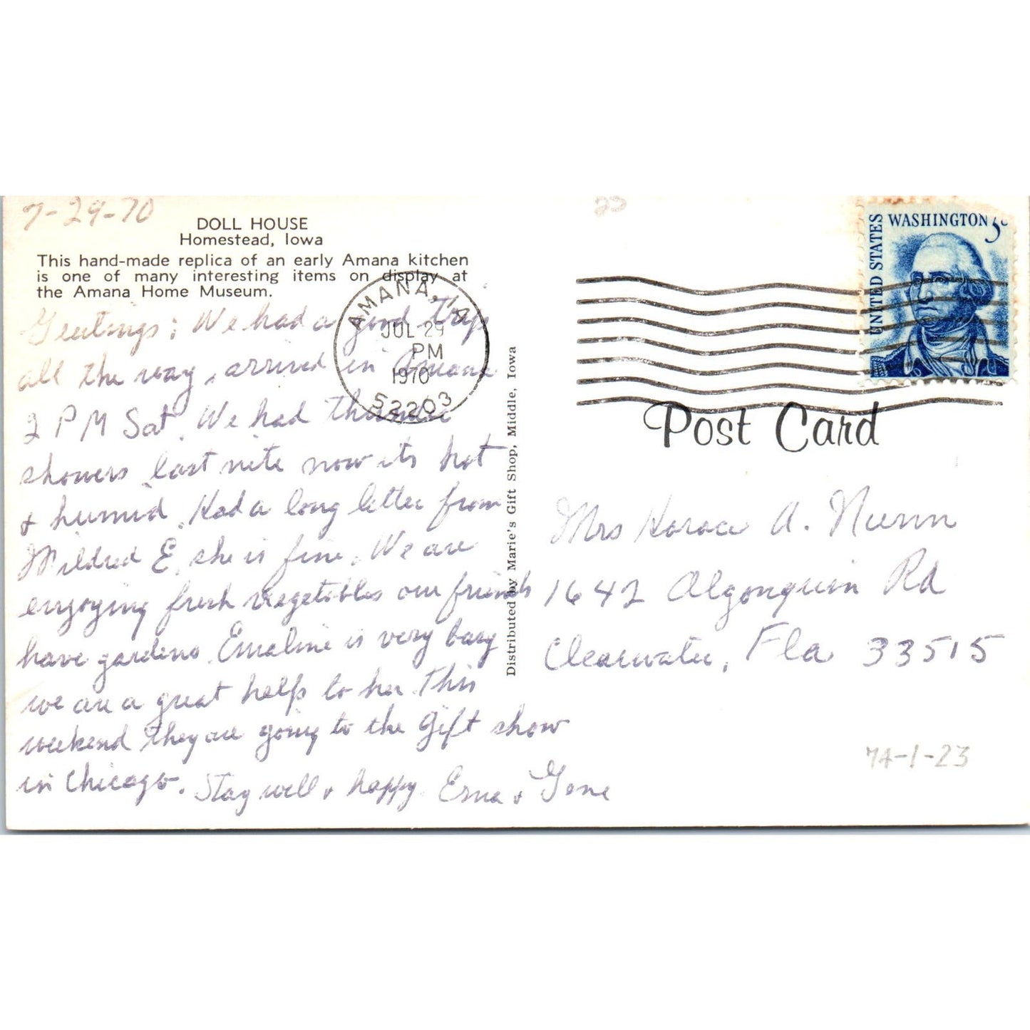 Doll House Homestead Iowa Amana Home Museum Original Postcard PB7