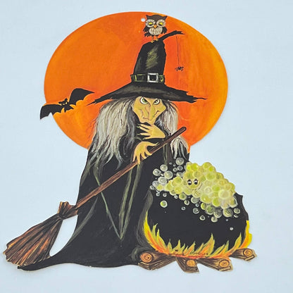 1970s Hallmark Die Cut Halloween Decoration 8” Witch Brew Owl Bat FL3