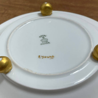 Vintage Porcelain Royal Bavaria Tray Gold Tone Footed A. Young 7” TA5