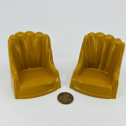 1950s MCM Dollhouse Furniture Celluloid Tan Armchair Set of 2 TD6