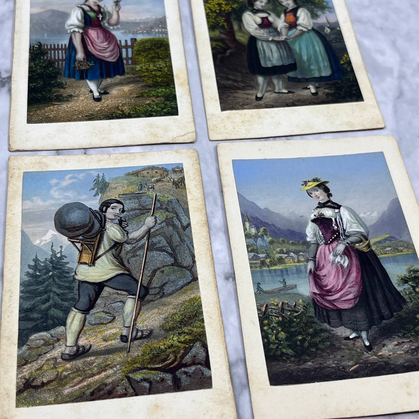 Antique SWISS HAND COLORED Victorian Women Set of 4 CDV ALBUM CARDS  2.75x4" SA2