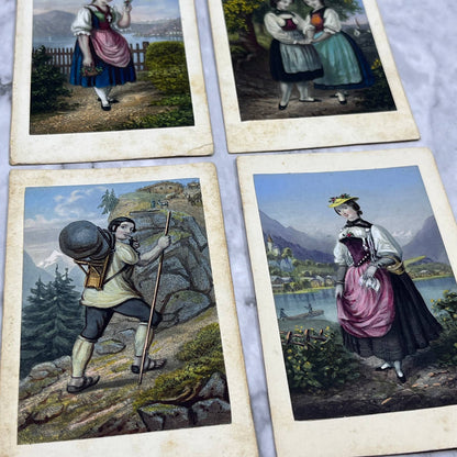 Antique SWISS HAND COLORED Victorian Women Set of 4 CDV ALBUM CARDS  2.75x4" SA2