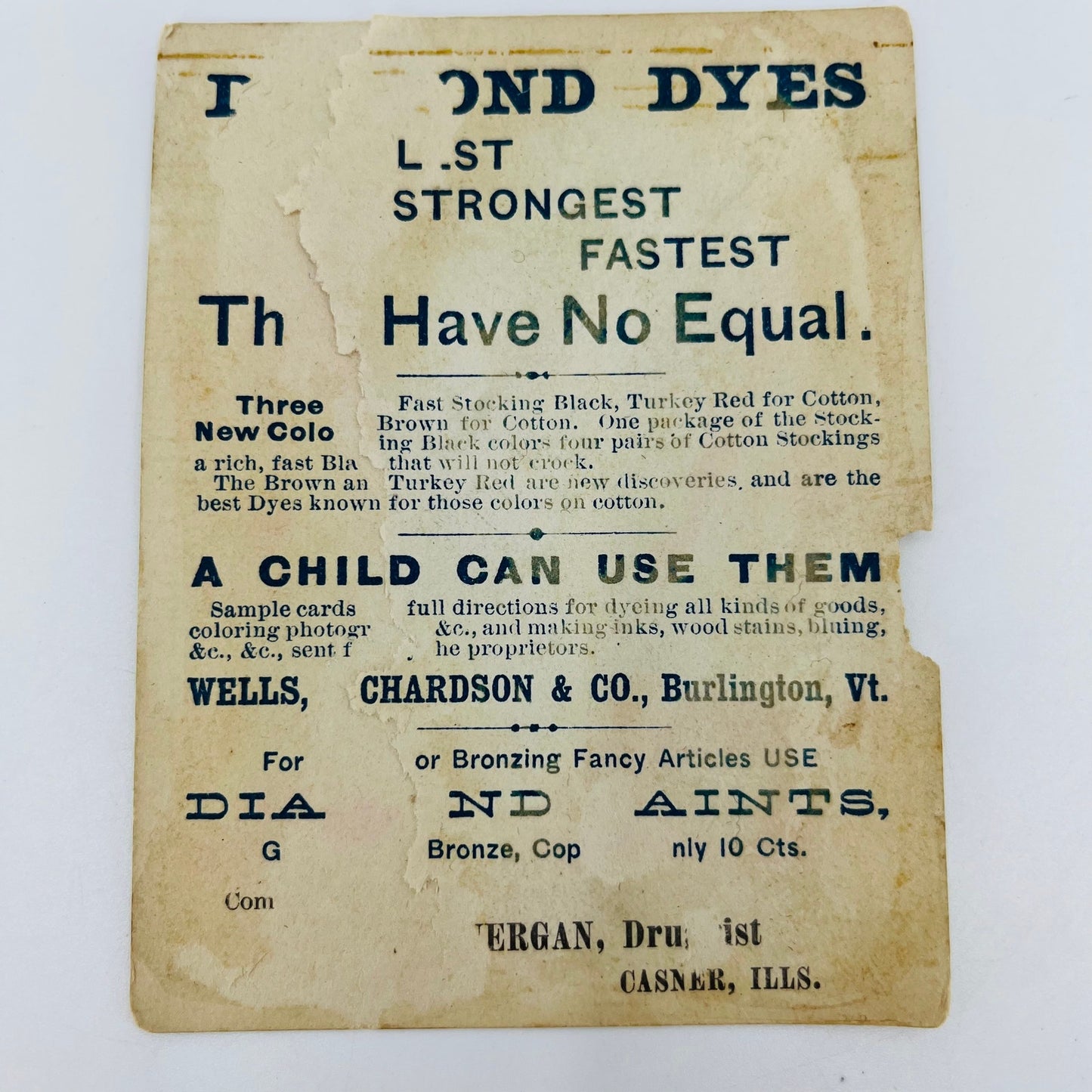 1880s Victorian Trade Card Diamond Dyes Dyed Kitty Cat Casner IL SAH9-M11