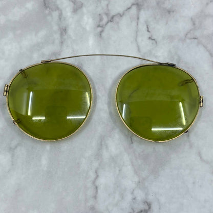 Vintage Art Deco Gold Aviator Frame Clip On Green Tint Sunglasses TD1
