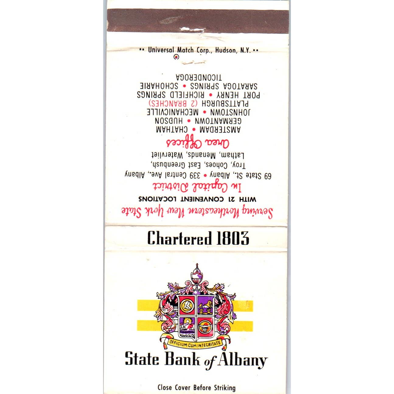 State Bank of Albany New York State Advertising Matchbook Cover SA1-M6