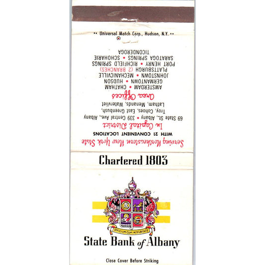 State Bank of Albany New York State Advertising Matchbook Cover SA1-M6