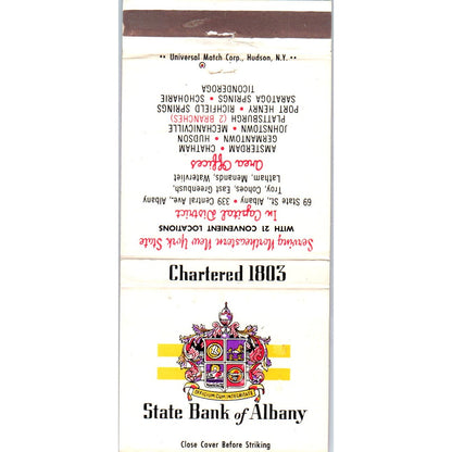 State Bank of Albany New York State Advertising Matchbook Cover MM9-7