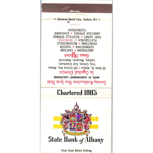 State Bank of Albany New York State Advertising Matchbook Cover MM9-7