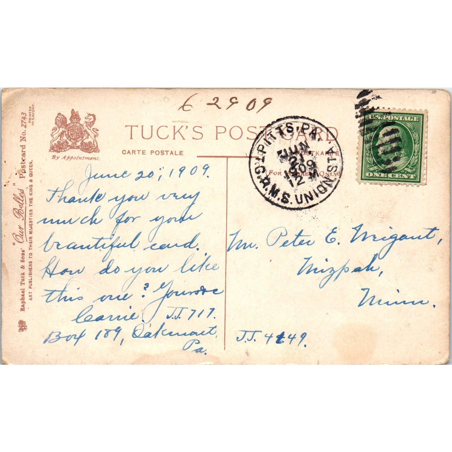 1909 Postcard Raphael Tuck from top of Lake Erie RR Station Pittsburgh PA TD8-P2