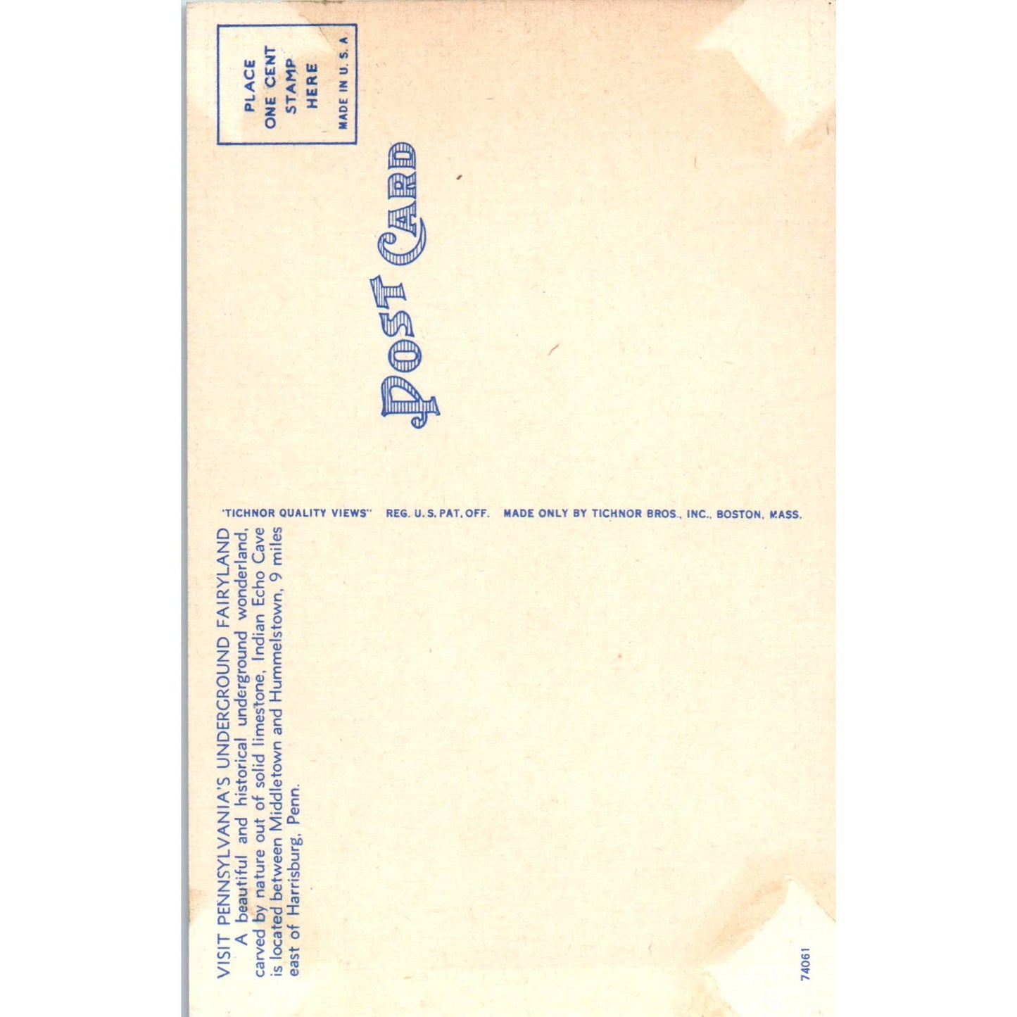 Vintage Postcard Diamond Fairyland Indian Echo Cavern Hummelstown PA TD9-P1