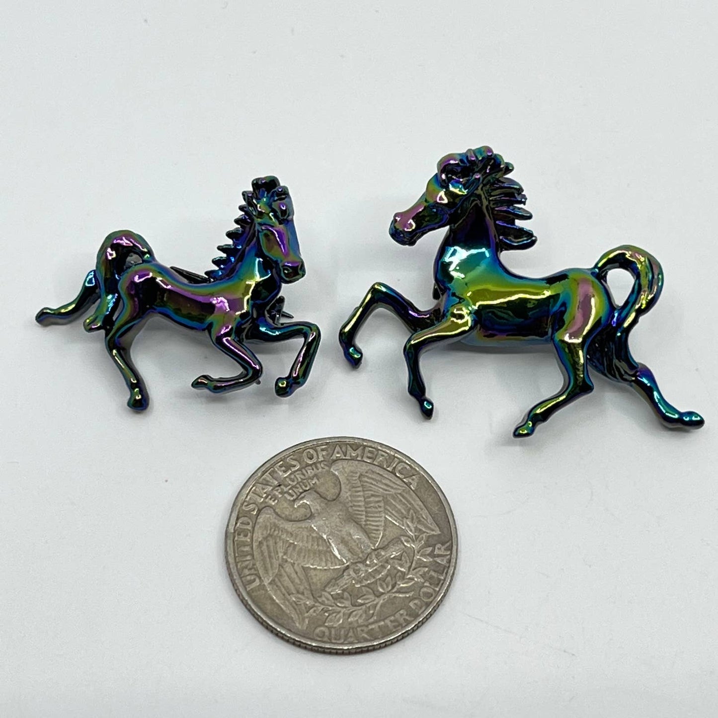 Metal Iridescent Carnival Style Prancing Horse Set of 2 Brooch Pin Button SC3