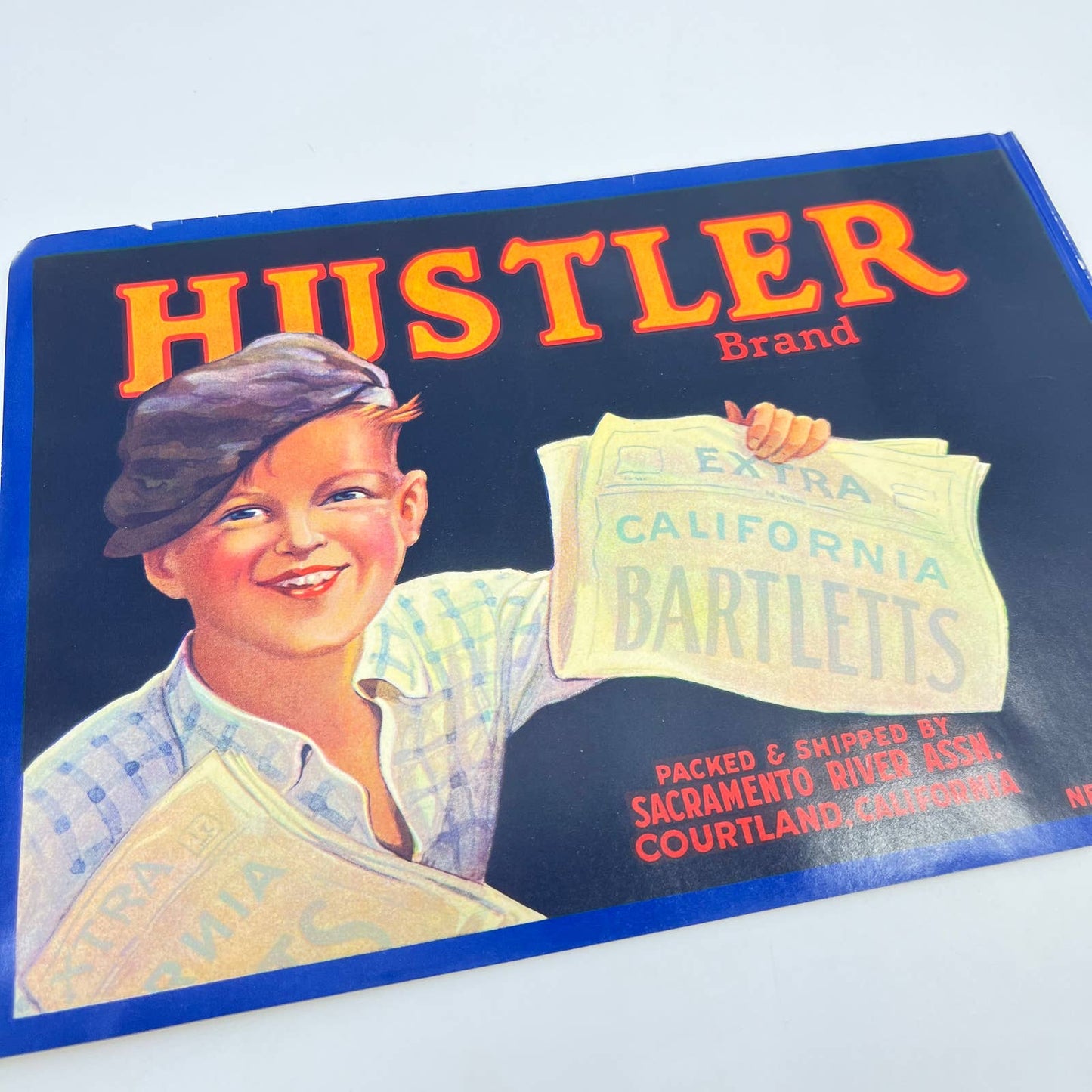 CALIFORNIA BARTLETTS FRUIT CRATE LABEL HUSTLER BRAND Courtland CA FL3