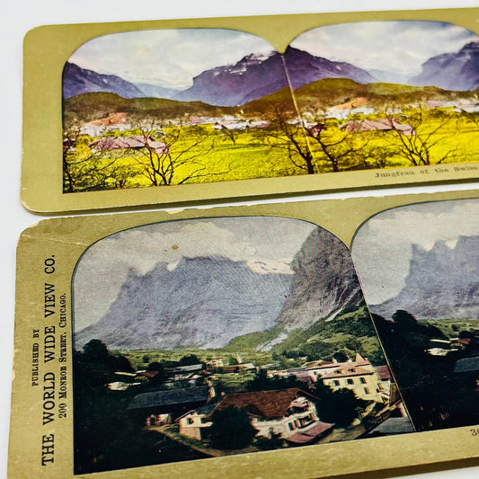 c1900 - 2 SWITZERLAND Stereoview Cards Gridelwald Jungfrau Swiss Alps TA7-11