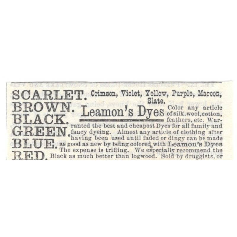 Leamon's Dyes Wells, Richardson & Co Burlington VT - Ad 1878 Original TJ7-L2-3