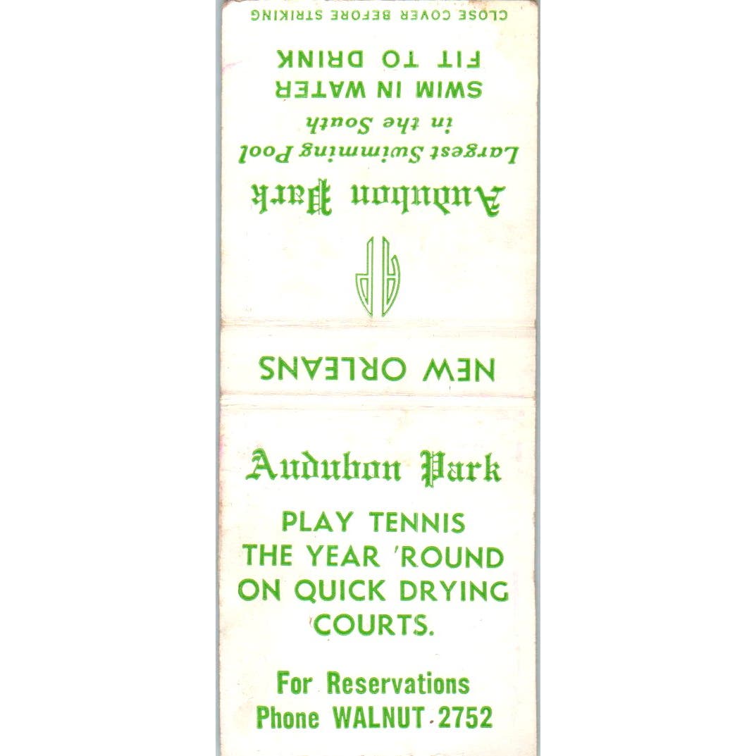 Audubon Park Playground of New Orleans LA Advertising Matchbook Cover SA9-M6