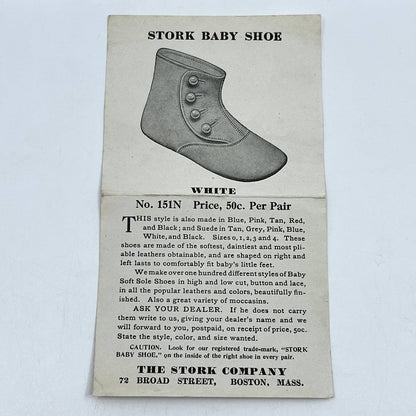 1920s Advertisement Leaflet The Stork Company Stork Baby Shoe Boston MA SC5