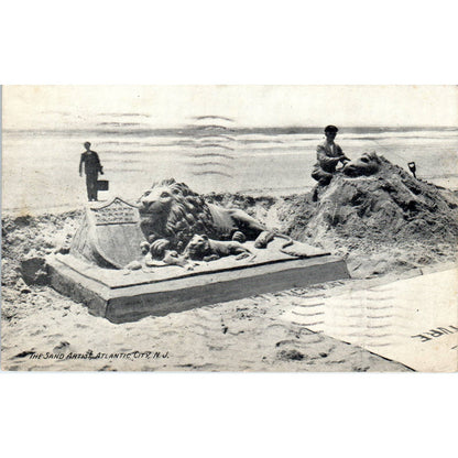 The Sand Artist on the Beach 1911 Atlantic City NJ Original Postcard TK1-25