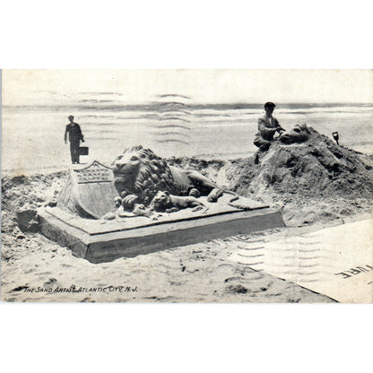 The Sand Artist on the Beach 1911 Atlantic City NJ Original Postcard P2-10