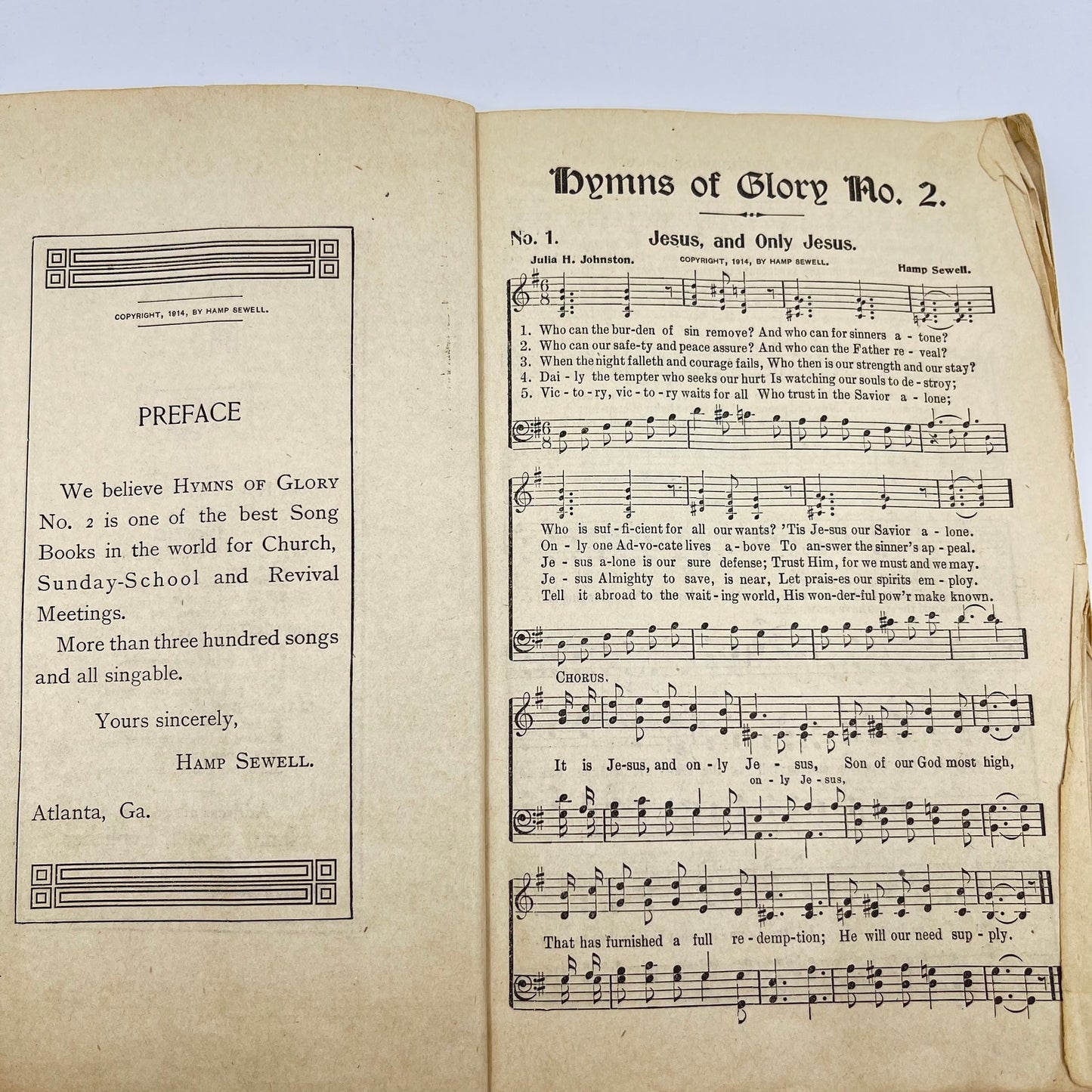 1914 Hymns Of Glory Hymnal Book Hampshire Sewell Atlanta GA Church Music L1-5