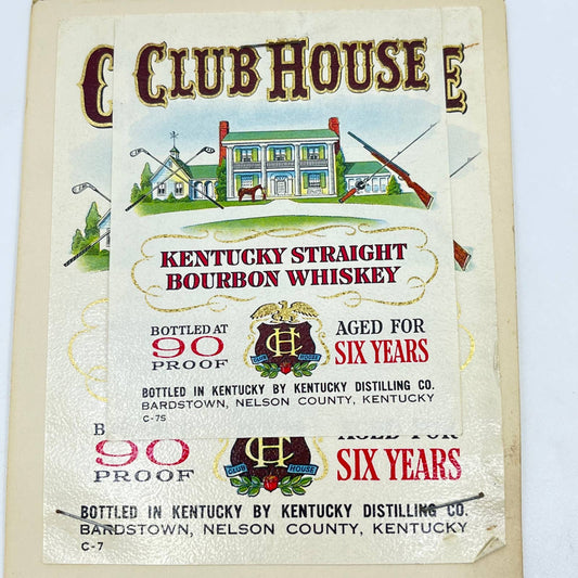 Club House Bourbon Whiskey Label Set of 2 Kentucky Distilling Co. Bardstown KY