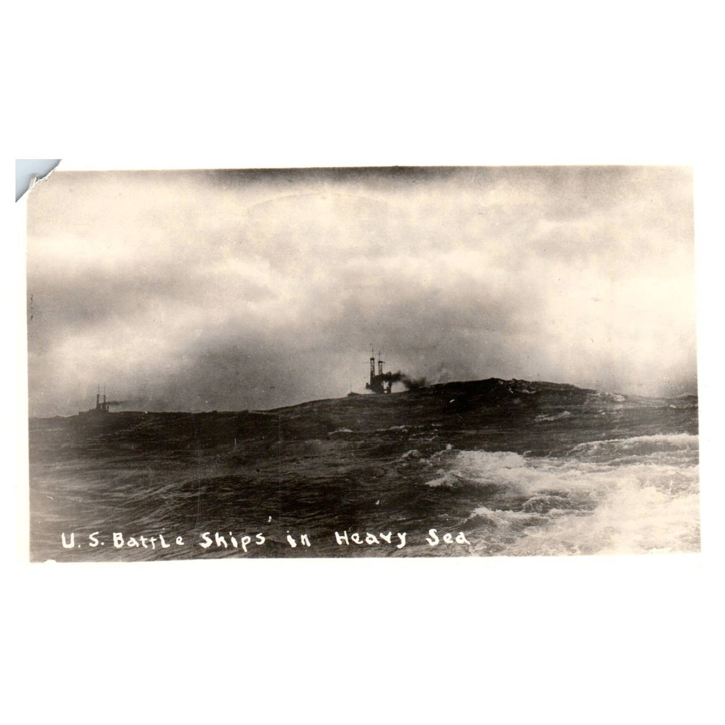 WWI US Battleships in Heavy Seas - Original Postcard RPPC TJ8-4