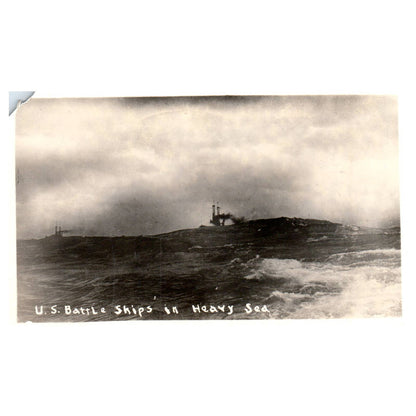 WWI US Battleships in Heavy Seas - Original Postcard RPPC TJ8-4