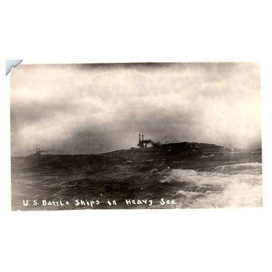 WWI US Battleships in Heavy Seas - Original Postcard RPPC TJ8-4